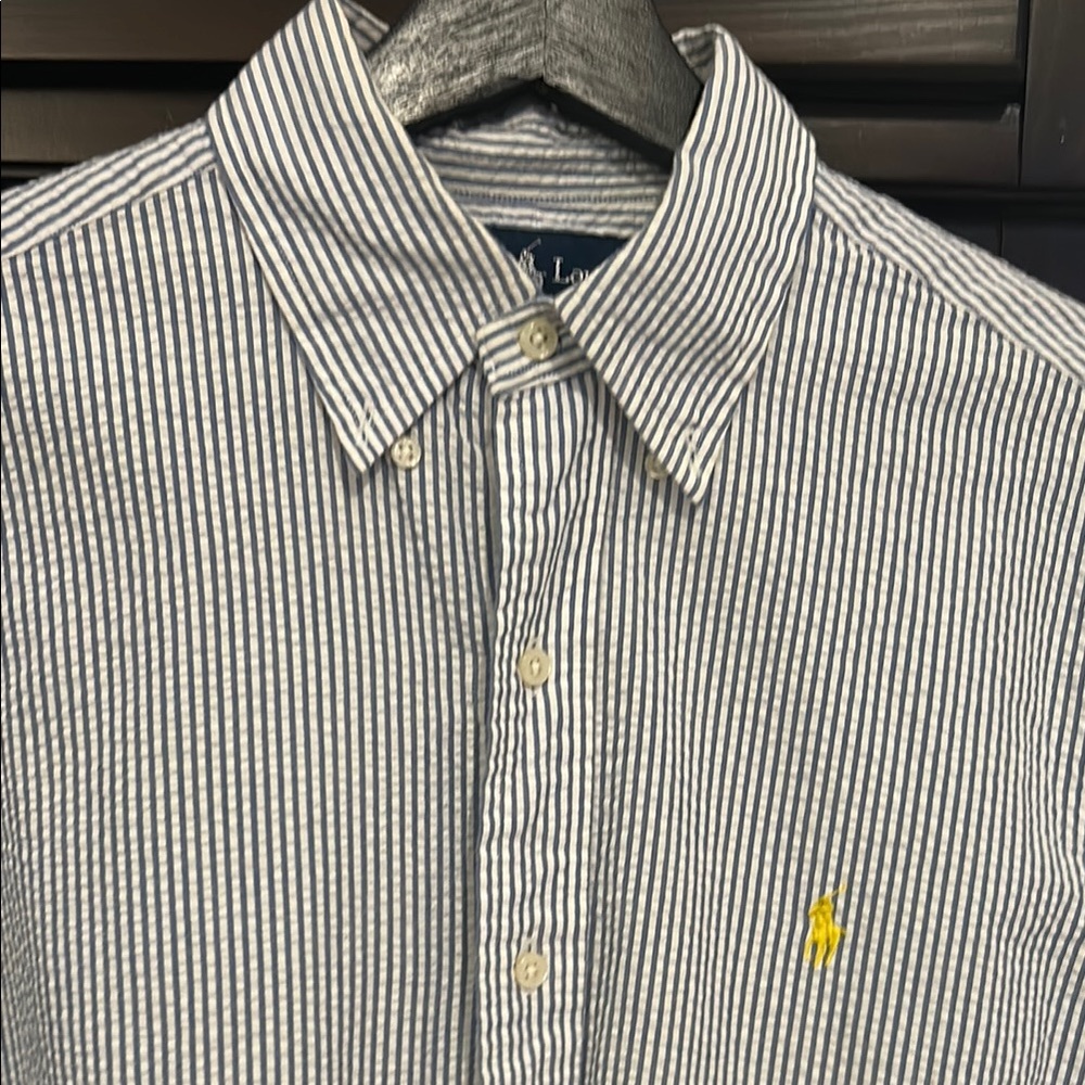 Polo by Ralph Lauren Blue and White Casual Button Down seersucker